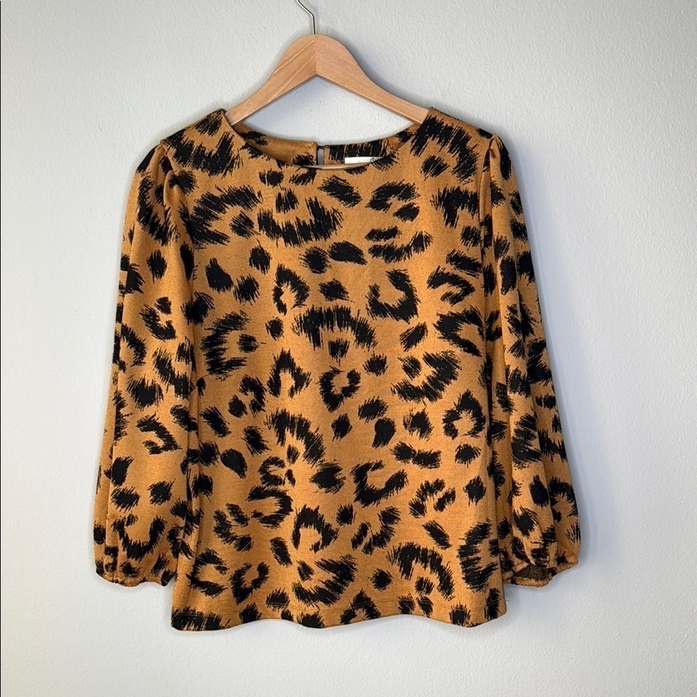 Everleigh Nordstrom Leopard Print 3/4 Length Balloon Sleeve Blouse Women's XL